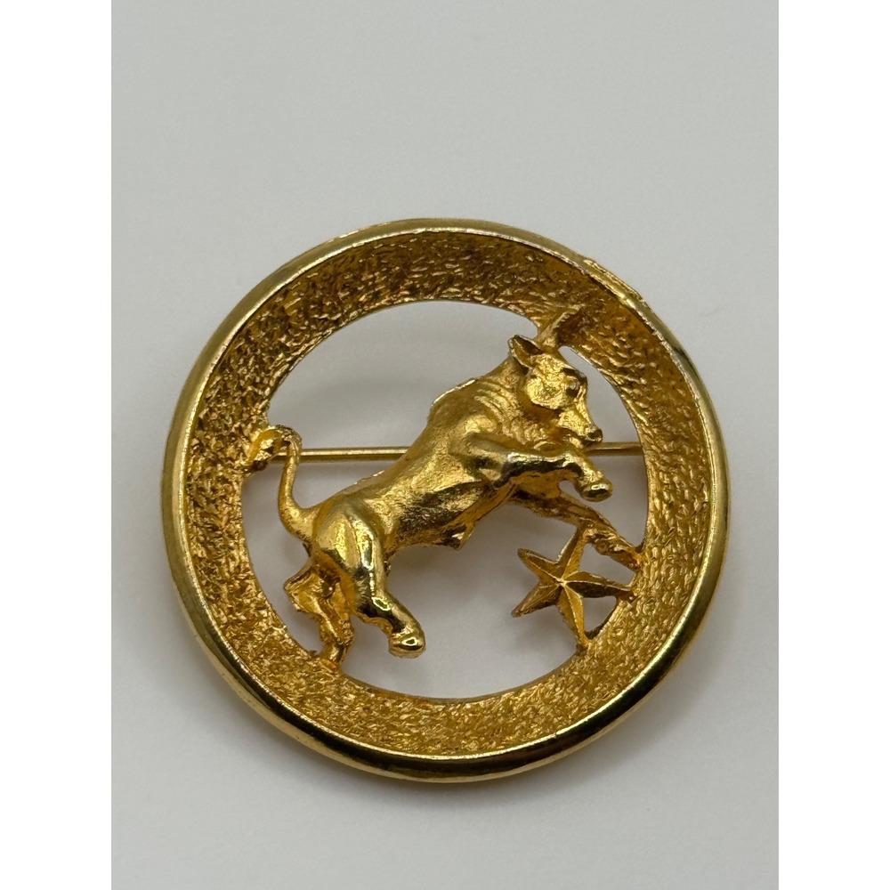 Vintage Park Lane Gold Tone Pin Brooch Taurus Zodiac Horoscope